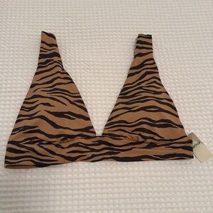 AERIE Womens NWT Tiger Animal Print Triangle Bikini Top Chic Neutral Sexy SMALL